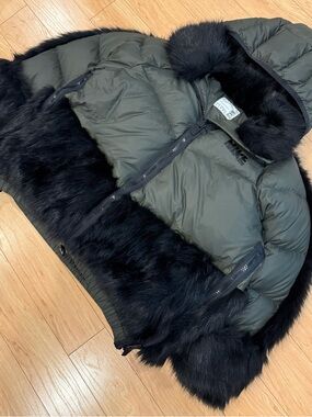 Nike Sacai Women’s Puffer Jacket CT3267-355 Black Faux Fur Trim Hooded Coat XL